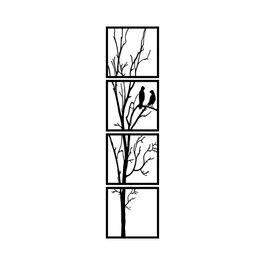 Wallity Tree And Birds S - Escultura de pared de metal negro (4 piezas)